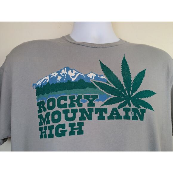 Chaser Mens Rocky Mountain High T-Shirt VTG Large Graphic Weed Cannabis Gray USA - Picture 2 of 7